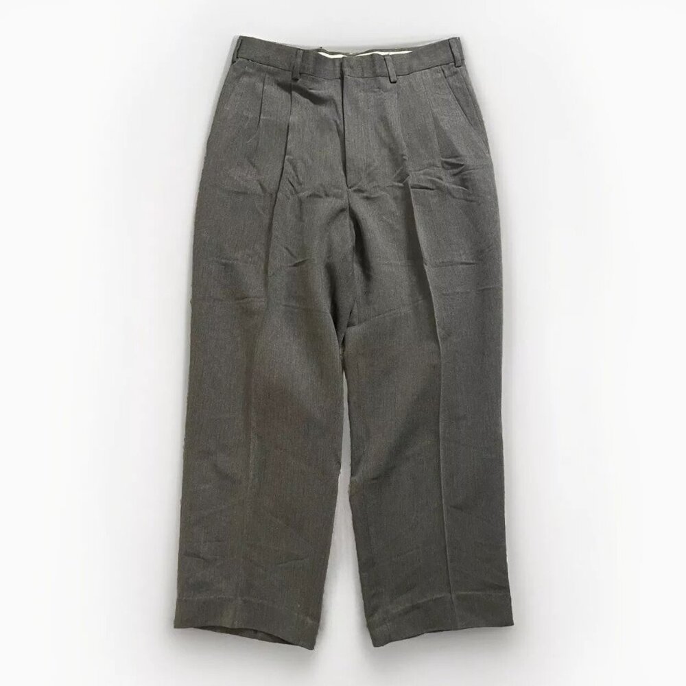 Vtg 80s Yves Saint Laurent Pleated Dress Relaxed Lined Gray Rayon Pants (33x32)